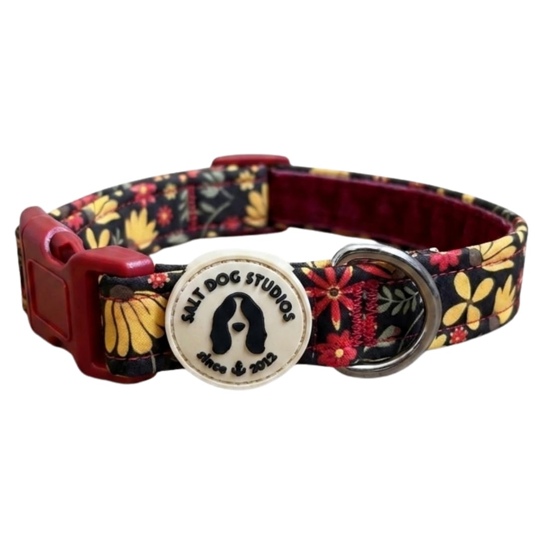 Floral Dog Collar – Adjustable Velvet Lined Dog Collar for Small, Medium, Large & Extra Large Dogs – Soft Comfortable Fabric Collar by Salt Dog Studios (Folksy Floral, Extra Small)