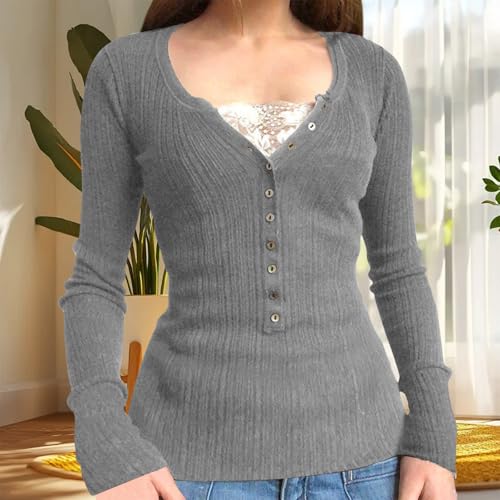 Lace Crop Button Up Shirts for Girls Women Lace Patchwork Gothic Tops Fairycore Slim Fit Long Sleeve Knit Top2