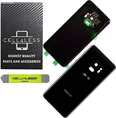 CELL4LESS Compatible Back Glass Cover Back Door w/Pre-Installed Camera Frame l Adhesive - Removal Tool - Camera Lens & Frame for Samsung Galaxy S9 OEM - All Models G960 All Carriers (Black)
