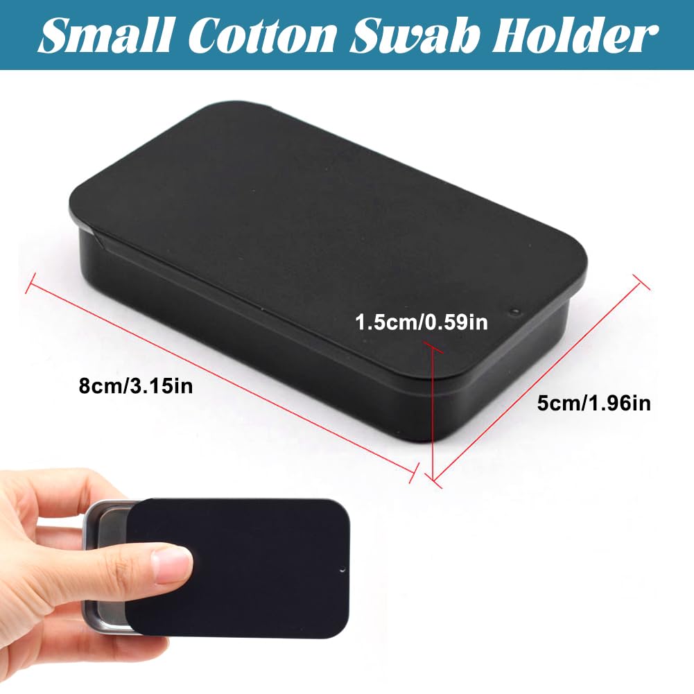 SwirlColor Cotton Swab Holder for Travel 2 Pcs Portable Small Cotton Bud Holder Empty Metal Box Containers with Slide Top for Cotton Ball Toothpicks Hair Ties -Black (2) - Image 2