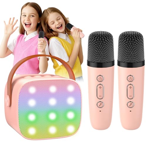 Mini Karaoke Machine for Kids, 2025 TOP Toys Christmas Birthday Xmas Gifts Ideas for Girls,Kids Karaoke Machine for Girls 8-12 Portable Bluetooth Speaker with 2 Wireless Microphones Toy for Kids 4-12