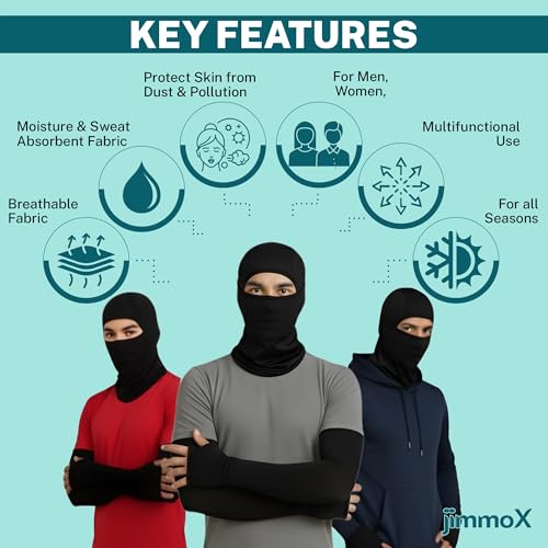 Image of Balaclava Full Face Mask with Arm Sleeves for Men & Women | UV Protection Cooling Combo for Bike Riding, Cycling, Running & Outdoor Sports | Breathable Quick Dry Stretchable Riding Gear