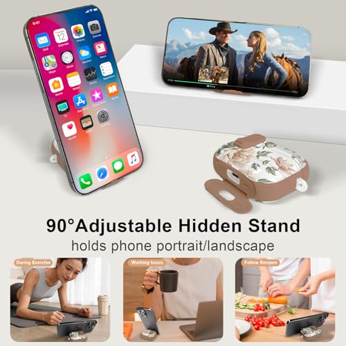 Image of Compatible Airpods Pro 3 Case (2025) with Phone Stand & Cleaner Kit,Cute Flower Print Soft Silicone Lock Clip Apple AirPods Pro 3rd Generation Case, Airpod Pro 3 Cover with Keychain for Women /Girls