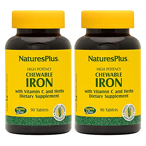 NaturesPlus Chewable Iron, Cherry - 90 Tablets, Pack of 2 - Supports Healthy Blood & Natural Energy Production - High-Potency Supplement with Vitamin C & Herbs - 180 Total Servings