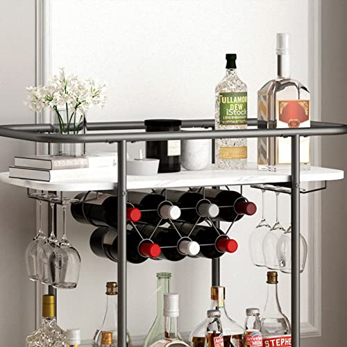 Benoss Black Home Bar Cart On Wheels, Mobile Serving Wine Cart With Glass Holder And Wine Rack, Modern Rolling Drink Trolley For Coffee Tea Wine, Beverage Bar Cart For Dinning Room Kitchen Party Black #TOP1