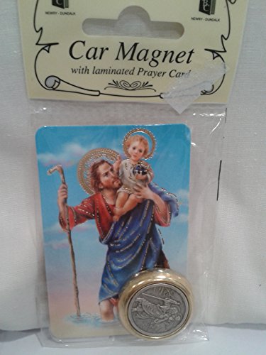 Aimant de voiture St Christophe en métal avec serrure dorée - prière pour automobiliste Cover
