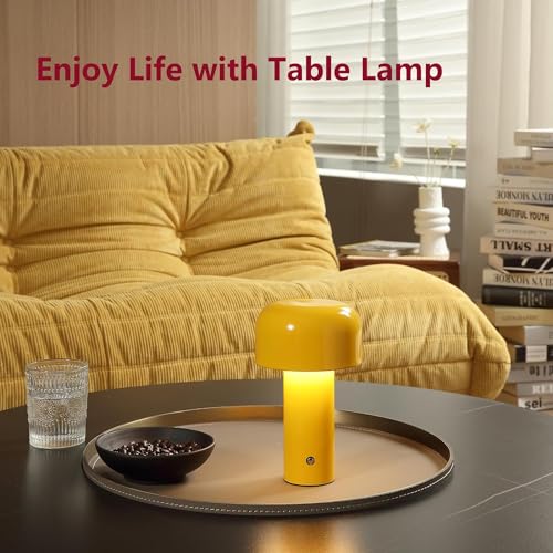 Image of NYRWANA Table Lamp, LED Rechargeable Lamp, Lamps for Home Decoration, Night Lamp for Bedroom, Lamp for Bedroom, Bedside Lamp, Light Lamp, Stepless Dimming, 3 Colour Touch Control - Metal (Yellow)