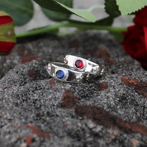 Handmade Couple Moving Castle Silver Rings Red and Blue Gem Accessories Gift for Women And Men4