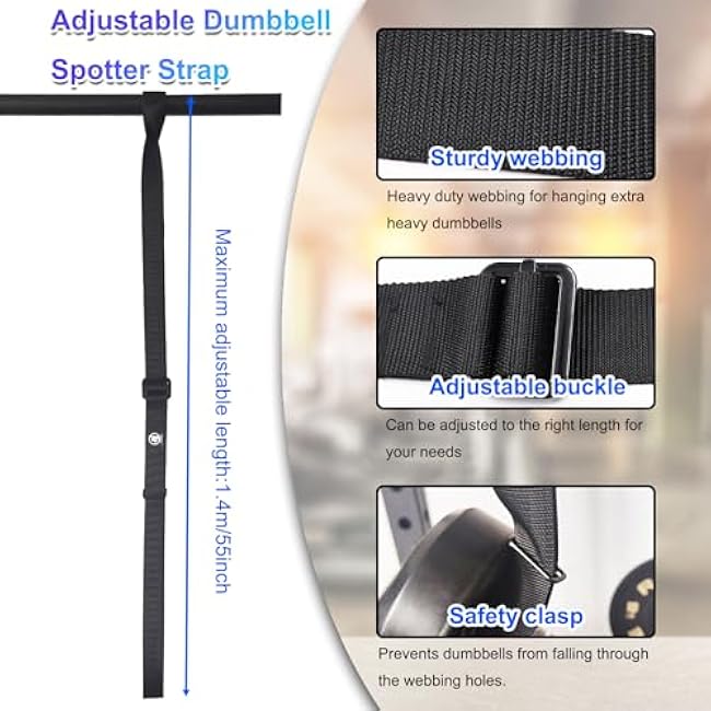 Dumbbell Spotter Straps Barbell Rack Attachment for Chest Bench Press Hanging Dumbbells Safety Hanger Straps