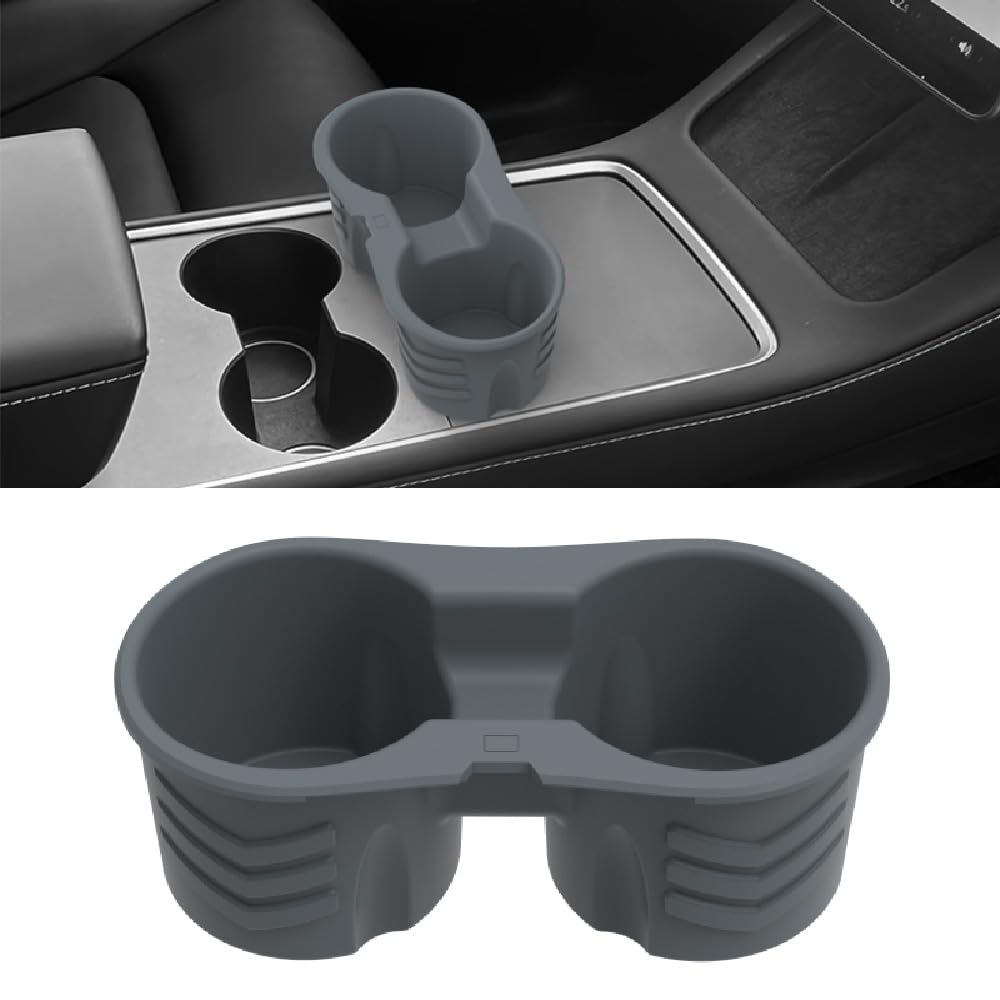Cup Holder Insert for Tesla Model Y 2025 2024 2023 Model 3 2023 2022, Silicone Center Console Organizer for Tesla Model 3 Model Y Accessories 2025, Anti-Slip Shockproof Water Cup Limit Clamp