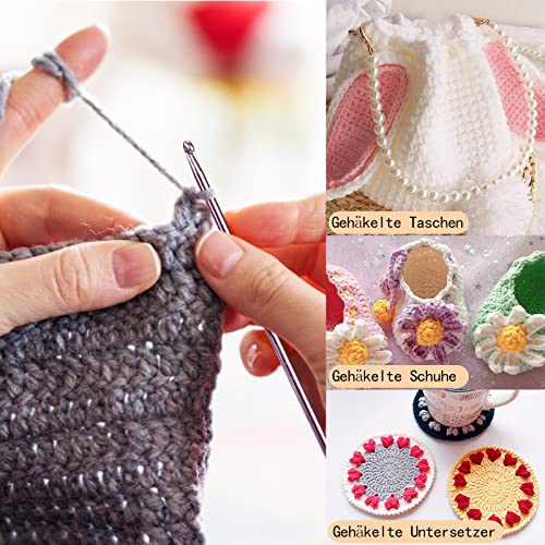Image of thirei Tunisian Crochet Hooks Set, 11 Pieces, 27 cm, Multi-Colour, for Beginners to Professionals