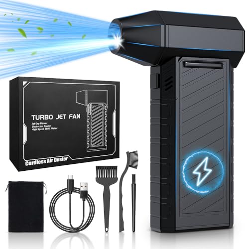 Compressed Air Duster with LED Lights, Rechargeable Cordless Electric Air Blower Turbo Fan, Powerful 3 Gear Adjustable Mini Dust Blower for PC, Computer, Keyboard, Car, Outdoor, and Home