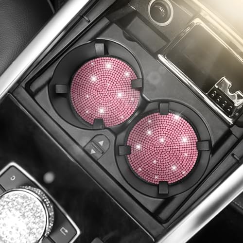 Image of Osilly Bling Car Cup Holder Coaster, 2 Pack Crystal Rhinestone Anti-Slip Insert Coasters, Universal 2.75 Inch Fashion Automotive Cup Mat, Car Interior Accessories Decor Gifts for Women (Pink)