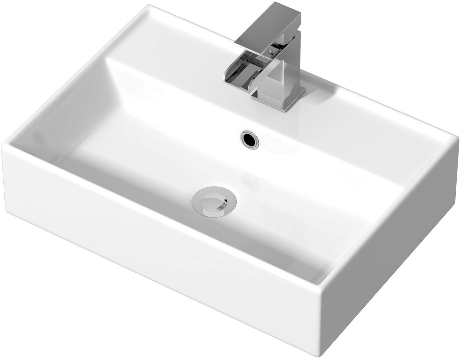 BAYSTONE Modern Countertop Wash Basin Sink Bathroom Vanity Rectangular 1 Tap Hole 505 x 350mm