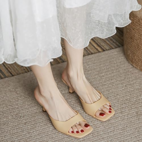 Image of Women's Square Open Toe Kitten Heel Slides Sandals Sexy One Band Slip-On Stiletto Heels Mules Casual Party Prom Dance Dress Dress