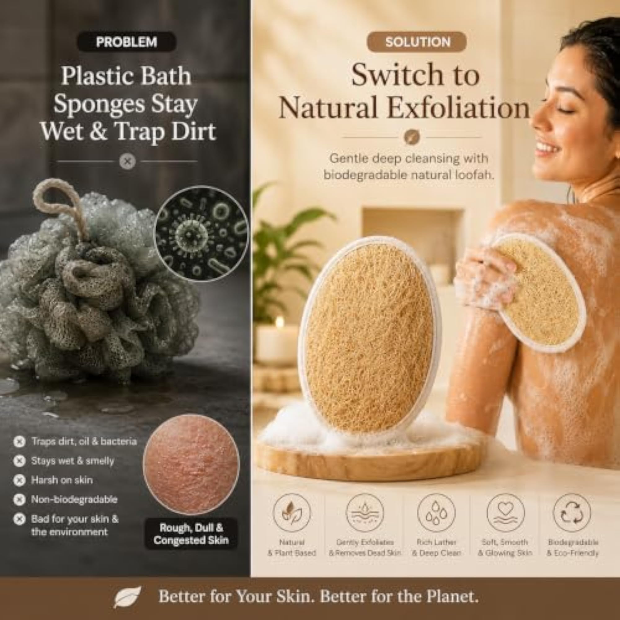Natural Oval Loofah for Bathing, Pack of 4, Gift for Her