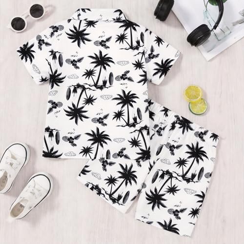 Image of DAXIANG Boys 2 Piece Hawaiian Outfit Summer Button Down Shirt and Pocket Short Sets Beach Vacation Clothes for Kid Size 3-10