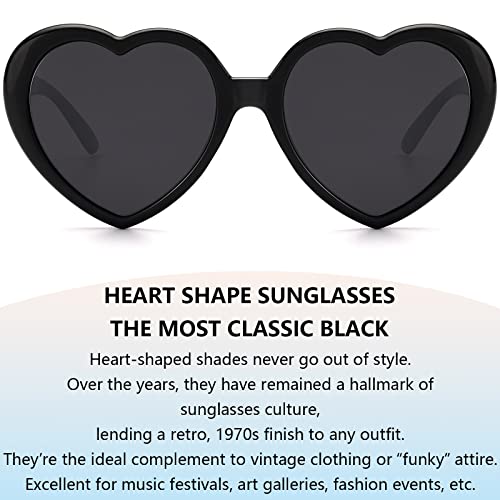 IOHLNG Heart Sunglasses for Women Men Oversized Trendy Love Shaped Sunglasses Non Polarized Shades Retro Lovely Fashion Cute Sun Glasses Black Frame Grey Lens2