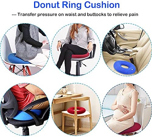ZACUDA 2 PCS Inflatable Donut Ring Cushion, 36cm Donut Cushion for Pressure Relief, Portable Orthopaedic Pillow Seat, Hemorrhoid Pillow Ring with Air Pump for Coccyx Tailbone Pain Relief (Blue&Red)