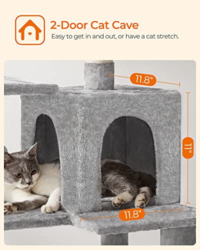 FEANDREA Cat Tree, Cat Tower, Cat Condo with Scratching Posts, Hammock, Plush Perch, Cat Activity Center, Light Gray… - Image 7