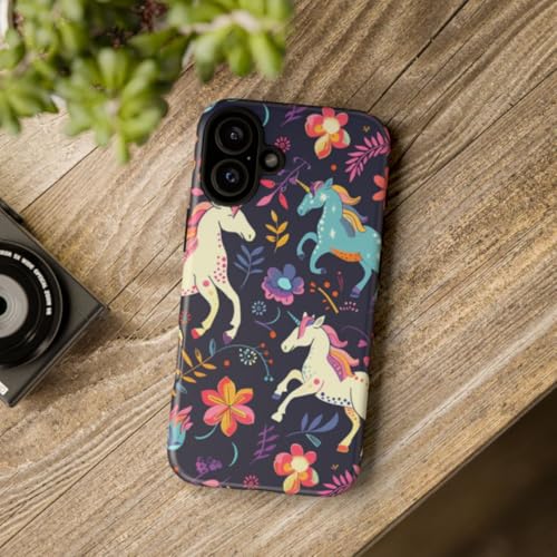 Coque iPhone 16 Plus licorne floral bleu rigide mate housse de protection - 4