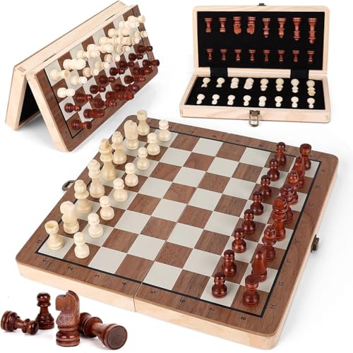 Image of PRIMESAGE Chess Board Set Chess Board Wooden Chess Board Set Magnetic Chess Board Wooden Chess Board Magnetic Chess Board Memory Chess Game for Kids Board Games Memory Chess | 9.5x9.5 inches