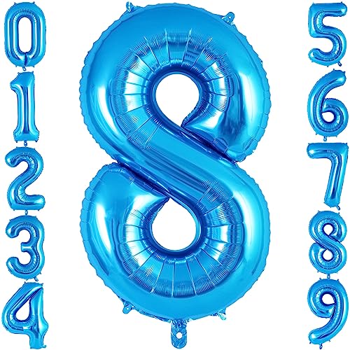Blue Number 8 Balloon 40 Inch, Big Large Foil Helium Number Balloons, Jumbo Giant Mylar Number 8 Balloons for 8 Year Old Birthday Party Decorations Supplies Anniversary Celebration