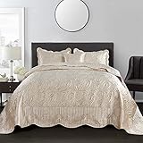 Home Soft Things Quilted Satin 4 Piece Bedspread Set, Paisley Design Bed Cover, Soft Lightweight Bedding Set for All Season, Embroidered Coverlet, Oversized Queen, Champagne (110' x 120')