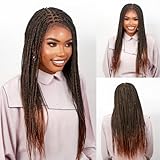 Wow Braids 24' 360 HD Transparent Full Lace Knotless Braided Bone Straight Wig – Synthetic, Pre-Plucked With Baby Hair, Color T30-Two-Toned Brown, Handmade Box Braids Wig for Black Women