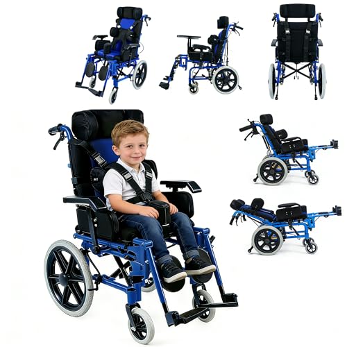 Image of Wheelchair for Kids, Foldable Fully Reclining Pediatric Wheelchair, Children's Mobility Wheel Chair,Transport Lightweight Foldable,Multi-Functional Disabled Children,for Cerebral Palsy (Adults-B)