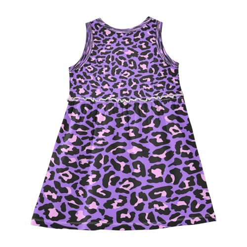 Girls Neon Purple Pink Leopard Dress Sleeveless Dress Summer Cotton Sundress 6Y2