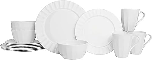 by Fitz and Floyd Nevaeh - Juego de vajilla acanalada de 16 piezas, servicio para 4 personas