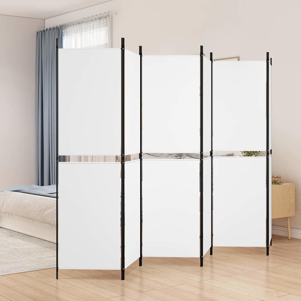 Paravent 6 pièces en tissu blanc - 300 x 180 cm - Pliable - Brise-vue - Pour salon, chambre à coucher, bureau, balcon, jardin - Paravent peu encombrant avec tissu et cadre en fer