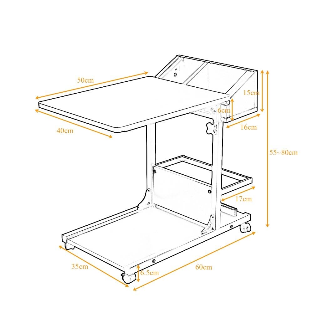 soges Beistelltisch Pflegetisch Hochverstellbarer Computertisch Laptoptisch PC Notebook Tisch Laptopständer Notebookständer mit Rollen und Stauraum für kleinen Artikeln,Schwarz
