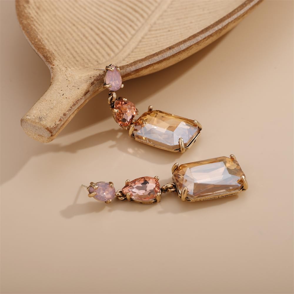 Aimimier Boho Big Rectangle Crystal Dangle Earrings Vintage Shining Teardrop Rhinestone Drop Earrings Statement Geometric Earrings for Women - Image 5