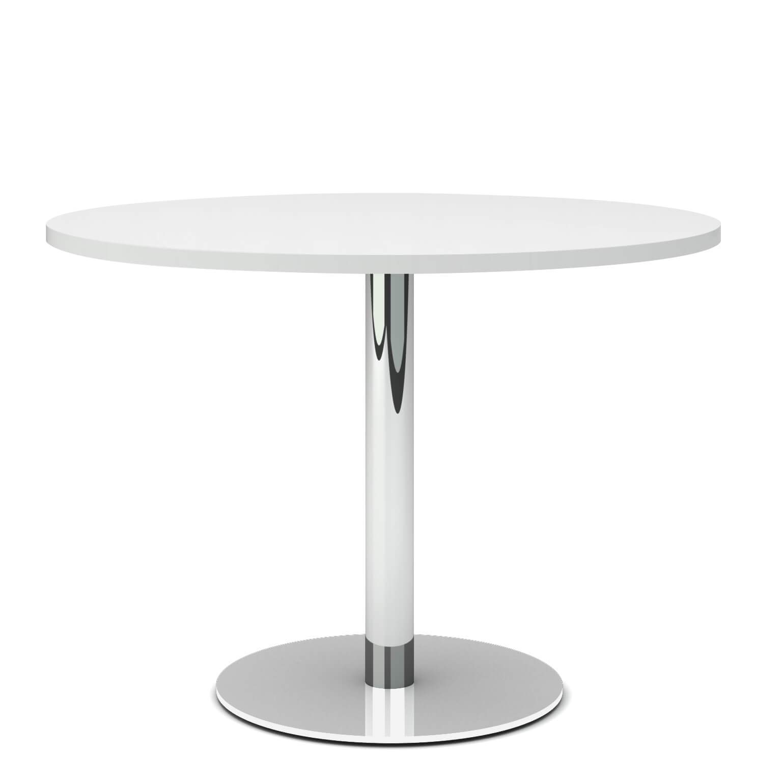 Besprechungstisch | Optima | Rund Ø80-100 cm | Melamin, Weiß | Für 4 Personen | Verchromter, massiver Tellerfuß | Für Büro & Besprechungsraum