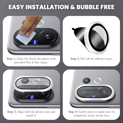 Image of ArmourPro Camera Lens Protector for Vivo V60 (6.77 Inches) Tough HD Individual Aluminum Alloy Rings 9H Camera Cover, Scratch-Resistant,Camera Lens Protection| Silver, 1 Pack