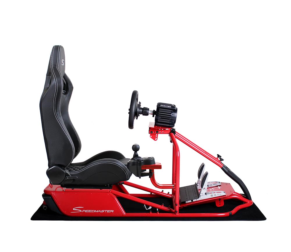 Speedmaster PRO Zero-Flex Racing Simulator Cockpit, SIM Racing Cockpit Rennsimulations-Stuhl mit Lenkrad- & Pedalablage Rot (Race Weave Anthrazit)