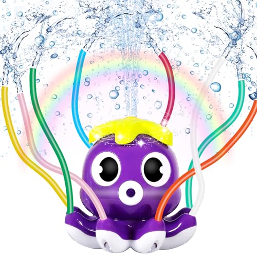 POWZOO Aspersor de Agua para niños,con boquillas giratorias,Juegos de aspersores,Juguete de Rociador,para Patio Trasero, CéSped,Juegos de Agua para Niños Exterior.(Pulpo Morado)