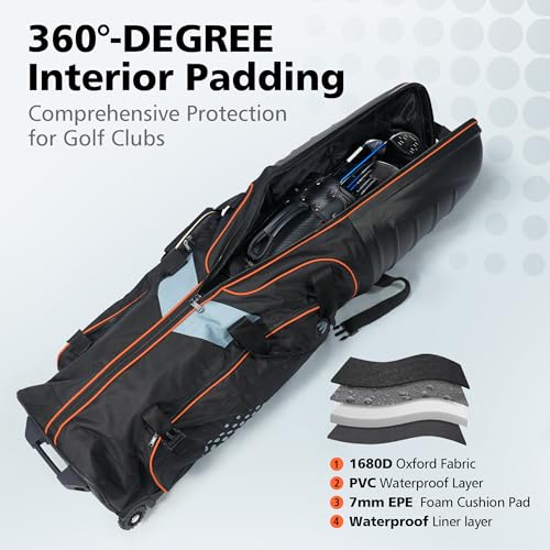Image of Golf Travel Bags for Airlines with Wheels, Hard Case Top and 1680D Heavy Duty Oxford Protect Golf Clubs, Lightweight and Easy to Maneuver