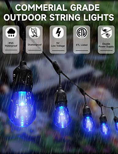 Classhine 48Ft Electric & Solar Multicolor Outdoor String Lights Dimmable 8 Color Change Via Remote, Rgb Patio Deck Lights Waterproof, 15 Sockets, 15+3 Led Bulbs Shatterproof, Porch Cafe Yard Decor #TOP3
