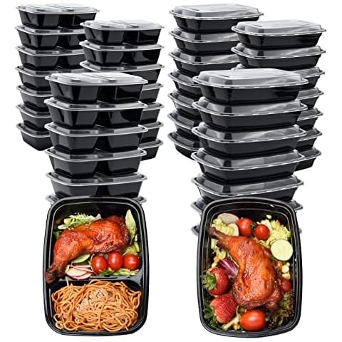 Glotoch Meal Prep Container,100Pack 1,2 Compartment Reusable Food Storage Containers For Lunch, Leftover.Disposable Black Plastic Containers With Lids To Go Container-BPA-Free Microwave Safe 32oz Cover