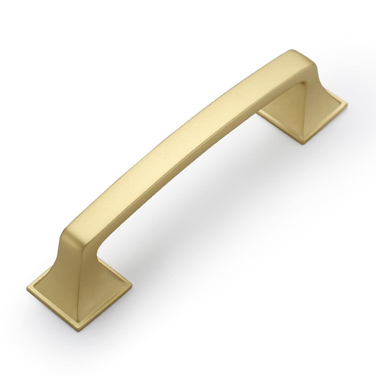 Amerdeco ZH0002 - Paquete de 10 tiradores dorados cepillados, 3-3/4 pulgadas (96 mm) con orificio central, manillas para gabinetes de cocina, tiradores para cajones de baño