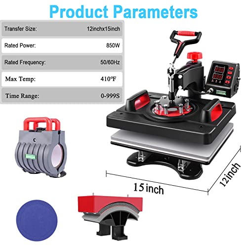 Casulo 5 In 1 Heat Press Machine Combo, 360-Degree Rotation Tshirt Press Machine Digital Sublimation, Multifunctional Heat Press 12X15 Inch Heat Transfer For T-Shirts Mug Hats Plate Cap #TOP6