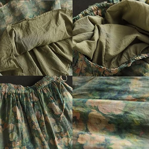 Giltpeak Women Floral Linen Maxi Skirt High Elastic Waist, Summer A-Line Cotton Flowy Long Skirt with Pocket3