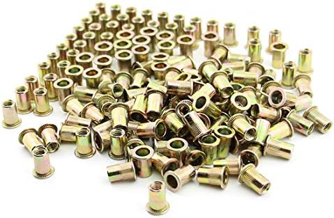 Xtozon 100 Pcs 1/4" - 20 UNC Rivet Nuts, Zinc Plated Finish Carbon Steel, Flat Head Threaded Inserts Nutser