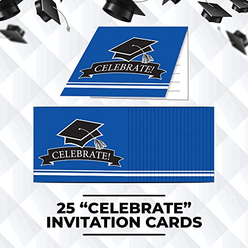 Creative Converting 25 Count Blue Celebrate! Party Invitations And 25 "Thank You Cards - Graduation Supplies For Class Of 2022 Bulk Supply Set With Black Grad Cap #TOP1
