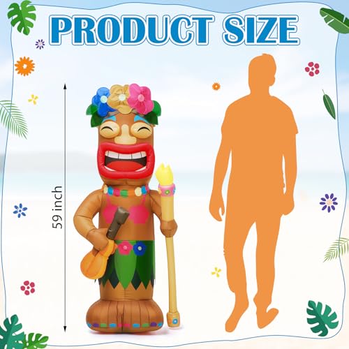 Image of Shappy 5 ft Tiki Inflatable Surfboard for Luau Hawaiian Party Decorations Summer Inflatables Outdoor Built-in LED Blow up Tiki Beach Tropical Aloha Bar Beach Pool Surfing Yard Party Decorations
