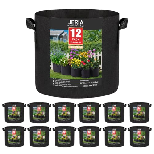 JERIA 12-Pack 10 Gallon Grow Bags, 300G Thickened...