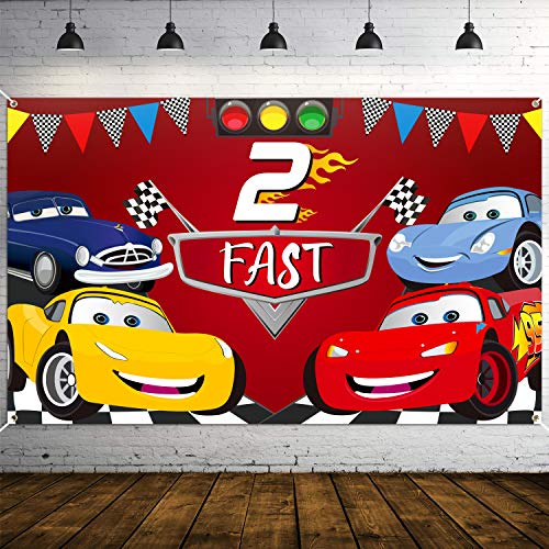 PANTIDE Race Car 2nd Birthday Party Backdrop Decoration Two Fast Photography Background Banner Large Poster Party Photo Props